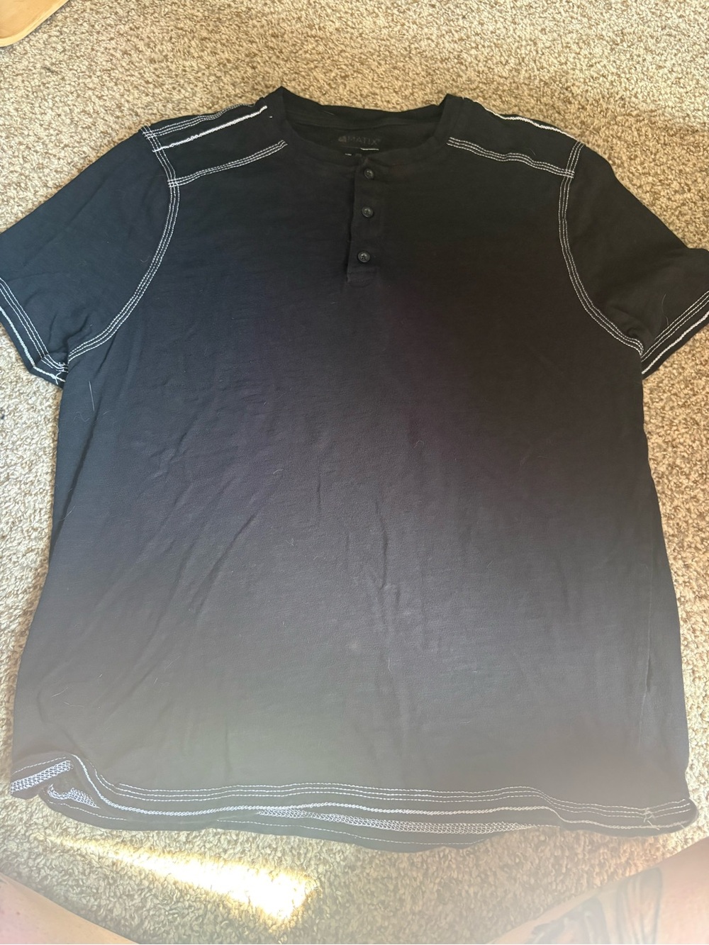 Matix Black Short Sleeve Henley with Contrast Stitching